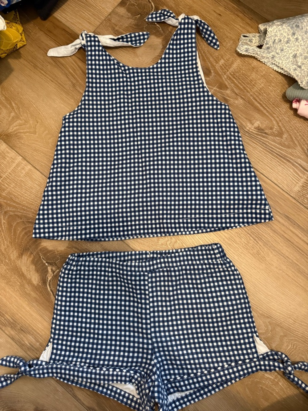 Blue Gingham Tie-Shoulder Kids Set